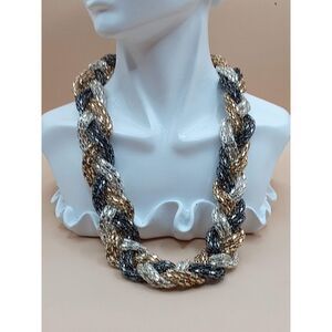 Mesh Chain Silver Gold Tone Black Adjustable Braided Vintage Necklace